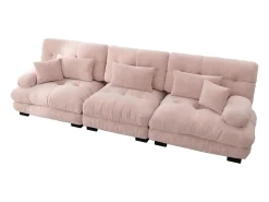 Online Sofá de 3 lugares - Sofá reto com 3 almofadas lombares e 3 almofadas decorativas - chenille Rosa