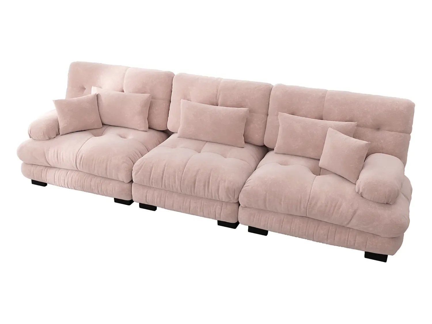 Online Sofá de 3 lugares - Sofá reto com 3 almofadas lombares e 3 almofadas decorativas - chenille Rosa