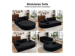 Outlet Sofá totalmente comprimido e sem estrutura, sofá nuvem segmentado, moderno, modular, sem necessidade de montagem, tecido chenille Preto