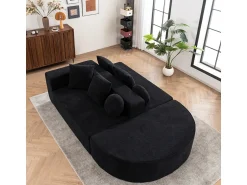 Outlet Sofá totalmente comprimido e sem estrutura, sofá nuvem segmentado, moderno, modular, sem necessidade de montagem, tecido chenille Preto