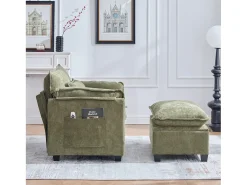 Sofá com bolsos laterais e apoio para os pés - Chenille - para sala de estar e quarto^ Sofá