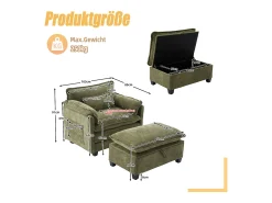 Sofá com bolsos laterais e apoio para os pés - Chenille - para sala de estar e quarto^ Sofá