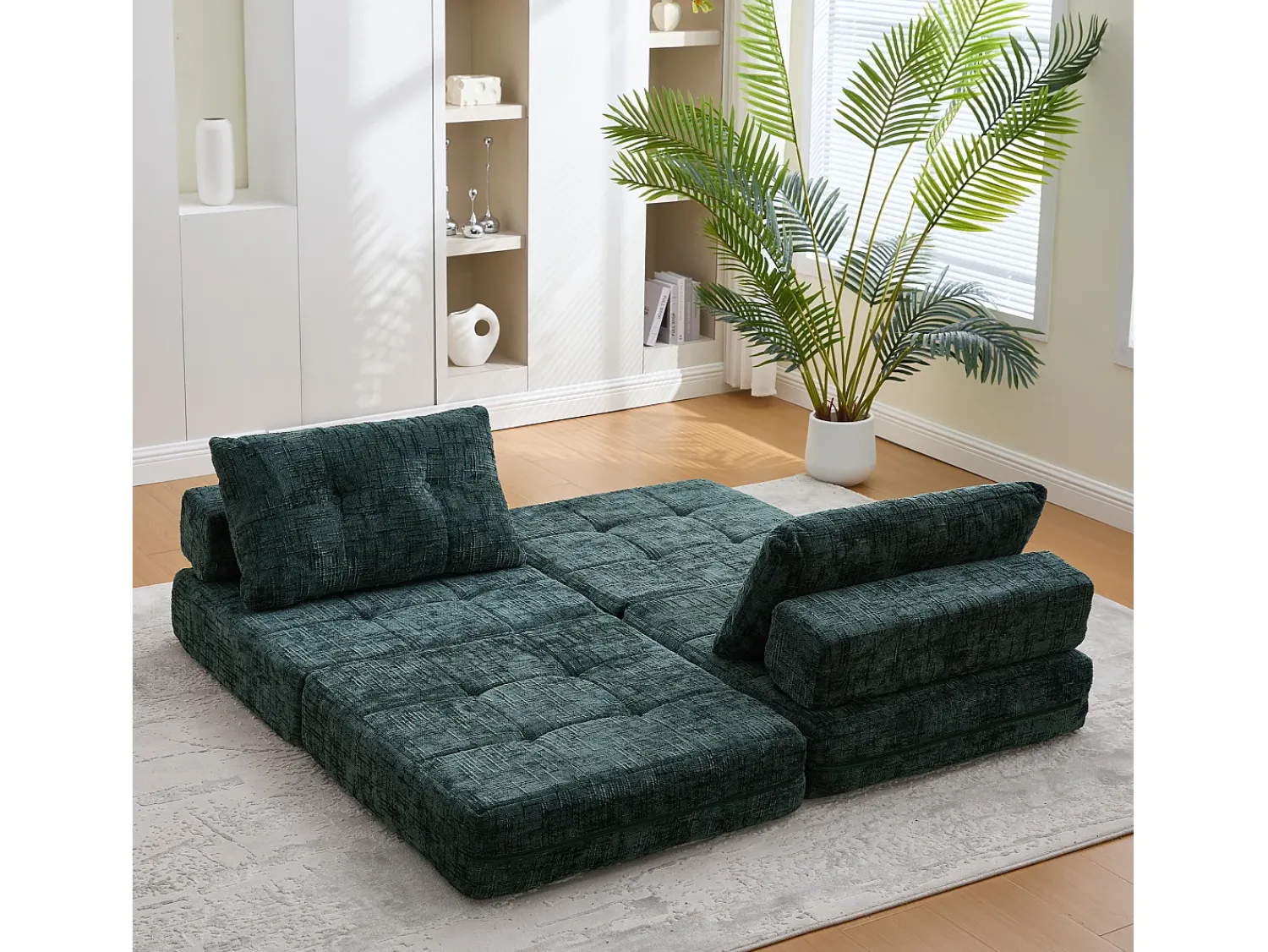 Sofá verde de 1 lugar - Sofá dobrável com encosto e almofadas - chenille^ Sofá