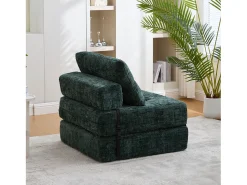 Sofá verde de 1 lugar - Sofá dobrável com encosto e almofadas - chenille^ Sofá