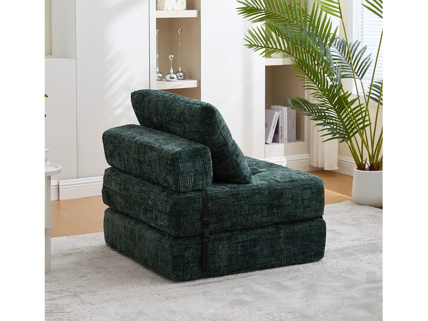 Sofá verde de 1 lugar - Sofá dobrável com encosto e almofadas - chenille^ Sofá