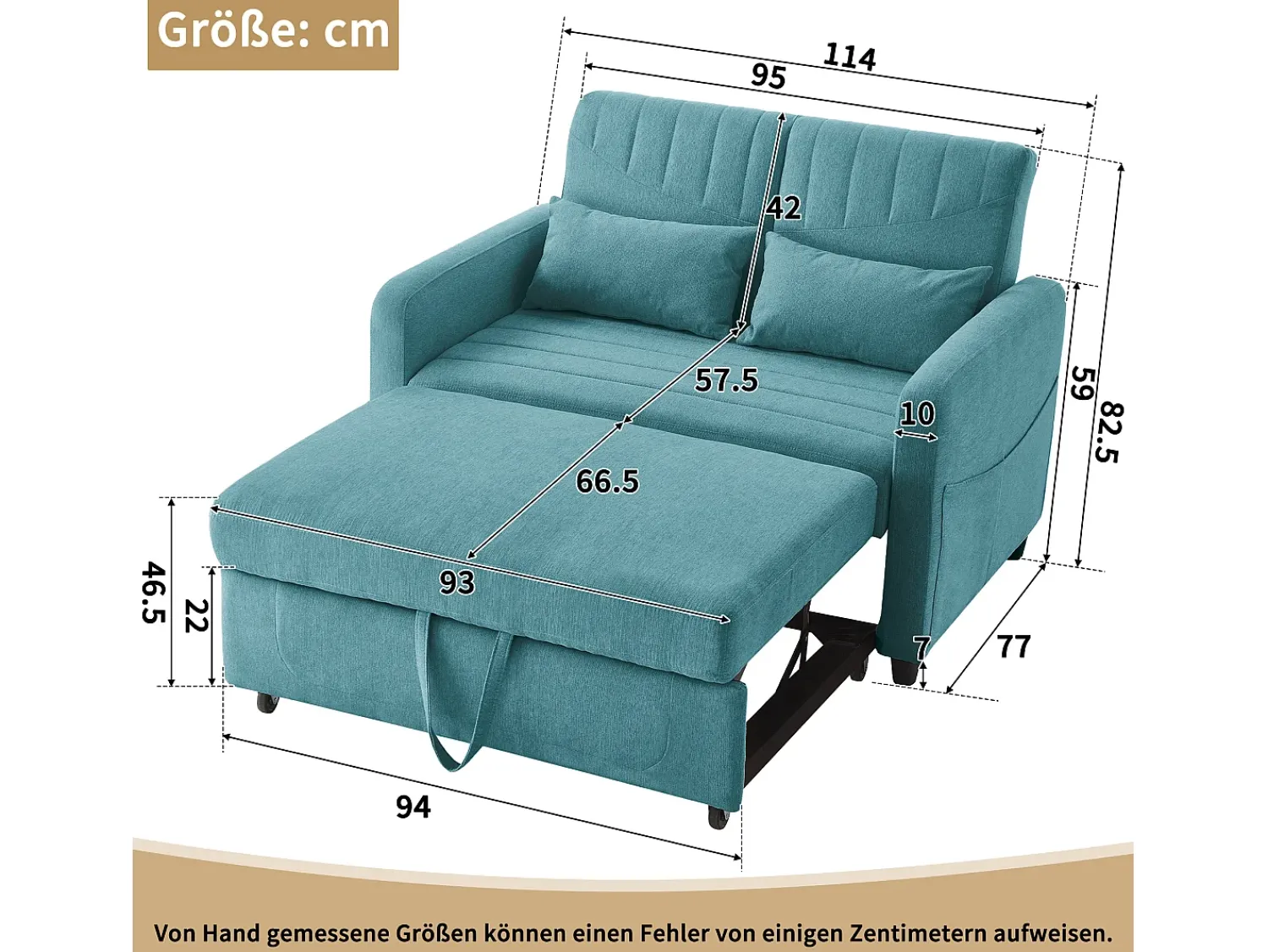 Sofá| Sofá de 2 lugares - Sofá lounge com função de extensão e duas almofadas - Encosto ajustável - Tecido de algodão e linho Verde