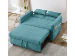 Sofá| Sofá de 2 lugares - Sofá lounge com função de extensão e duas almofadas - Encosto ajustável - Tecido de algodão e linho Verde