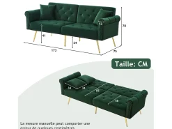 Sofá* Sofá de 2 lugares - Sofá com encosto ajustável e braços - 6 pernas em metal - para sala e quarto Verde