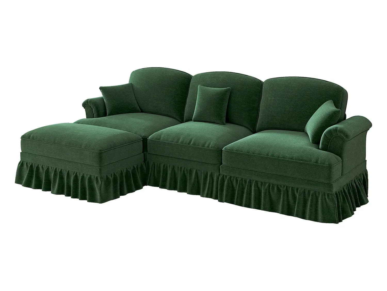 Hauss Spole Sofá de 3 lugares com apoio lombar - Apoio para os pés móvel - Tecido chenille Verde