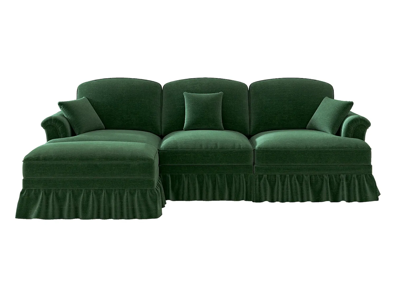 Hauss Spole Sofá de 3 lugares com apoio lombar - Apoio para os pés móvel - Tecido chenille Verde