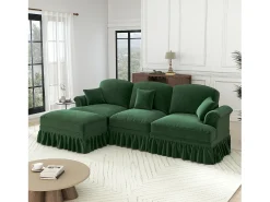 Hauss Spole Sofá de 3 lugares com apoio lombar - Apoio para os pés móvel - Tecido chenille Verde