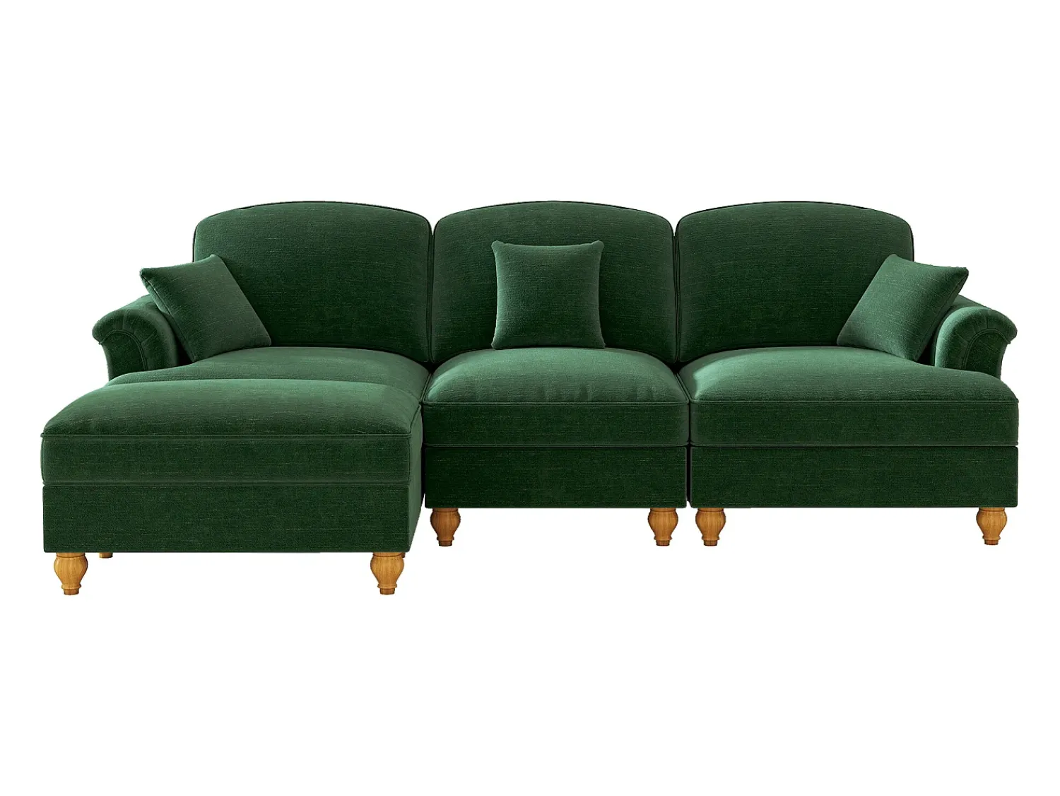 Hauss Spole Sofá de 3 lugares com apoio lombar - Apoio para os pés móvel - Tecido chenille Verde