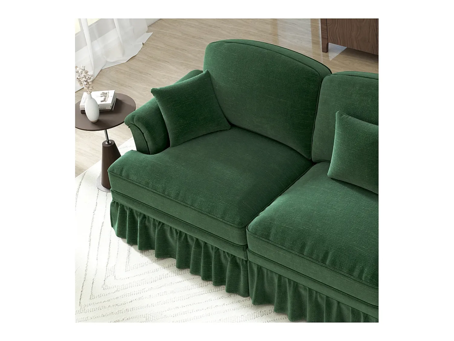Hauss Spole Sofá de 3 lugares com apoio lombar - Apoio para os pés móvel - Tecido chenille Verde