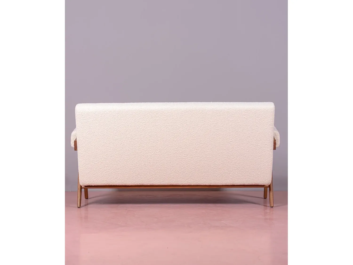 Sofá*Nest Dream Sofá vintage em madeira de teca e estofamento boucle - Daneu - Branco