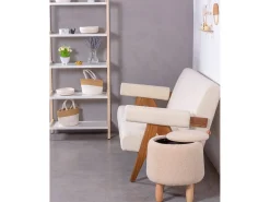 Sofá*Nest Dream Sofá vintage em madeira de teca e estofamento boucle - Daneu - Branco