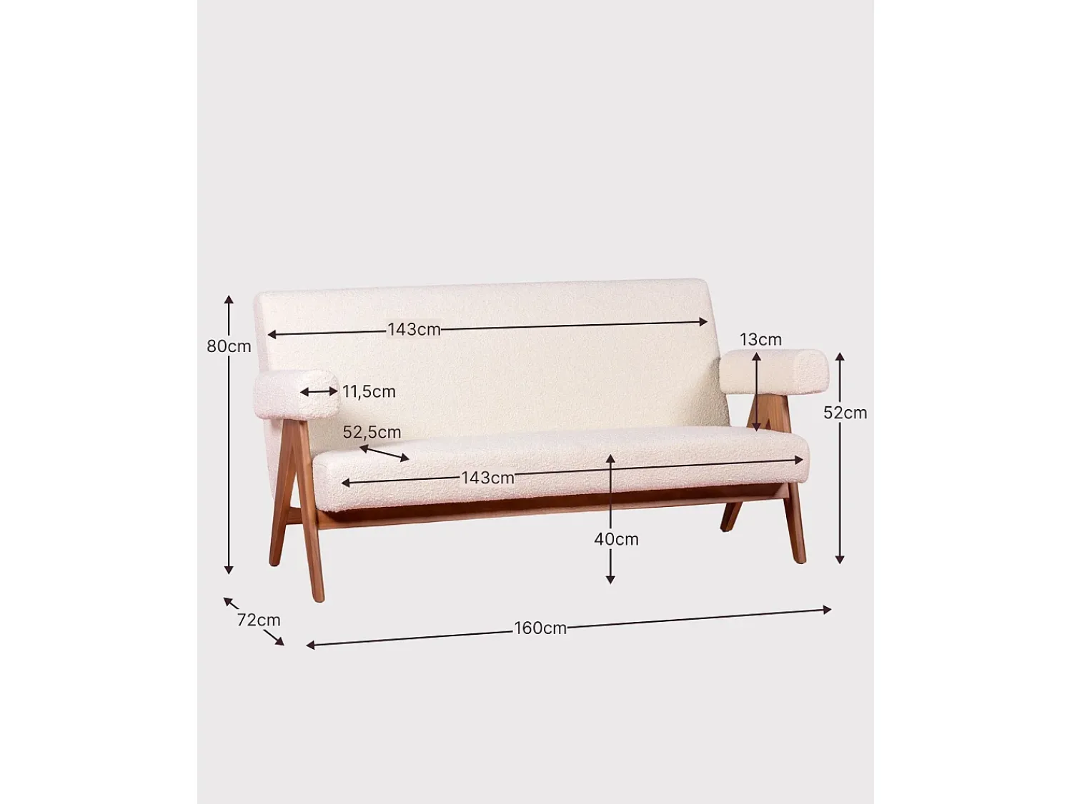 Sofá*Nest Dream Sofá vintage em madeira de teca e estofamento boucle - Daneu - Branco