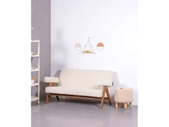 Sofá*Nest Dream Sofá vintage em madeira de teca e estofamento boucle - Daneu - Branco