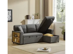 ModernLuxe Sofá 215x133x85 cm - com porta USB - com arrumação - com função de cama - cinza^ Sofá