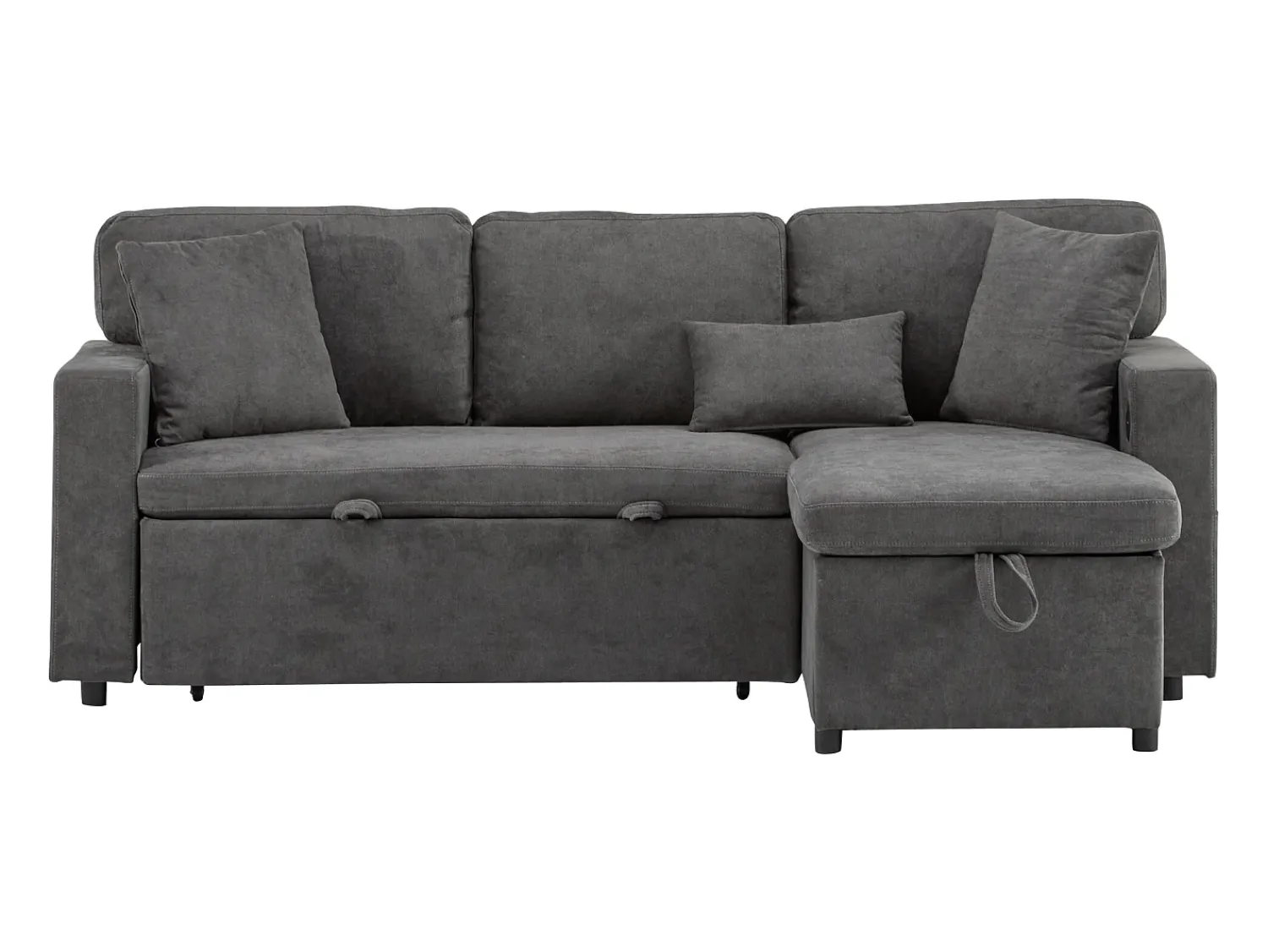 ModernLuxe Sofá 215x133x85 cm - com porta USB - com arrumação - com função de cama - cinza^ Sofá
