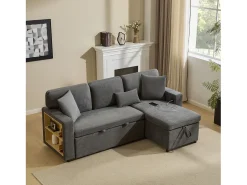 ModernLuxe Sofá 215x133x85 cm - com porta USB - com arrumação - com função de cama - cinza^ Sofá