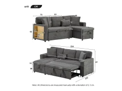 ModernLuxe Sofá 215x133x85 cm - com porta USB - com arrumação - com função de cama - cinza^ Sofá