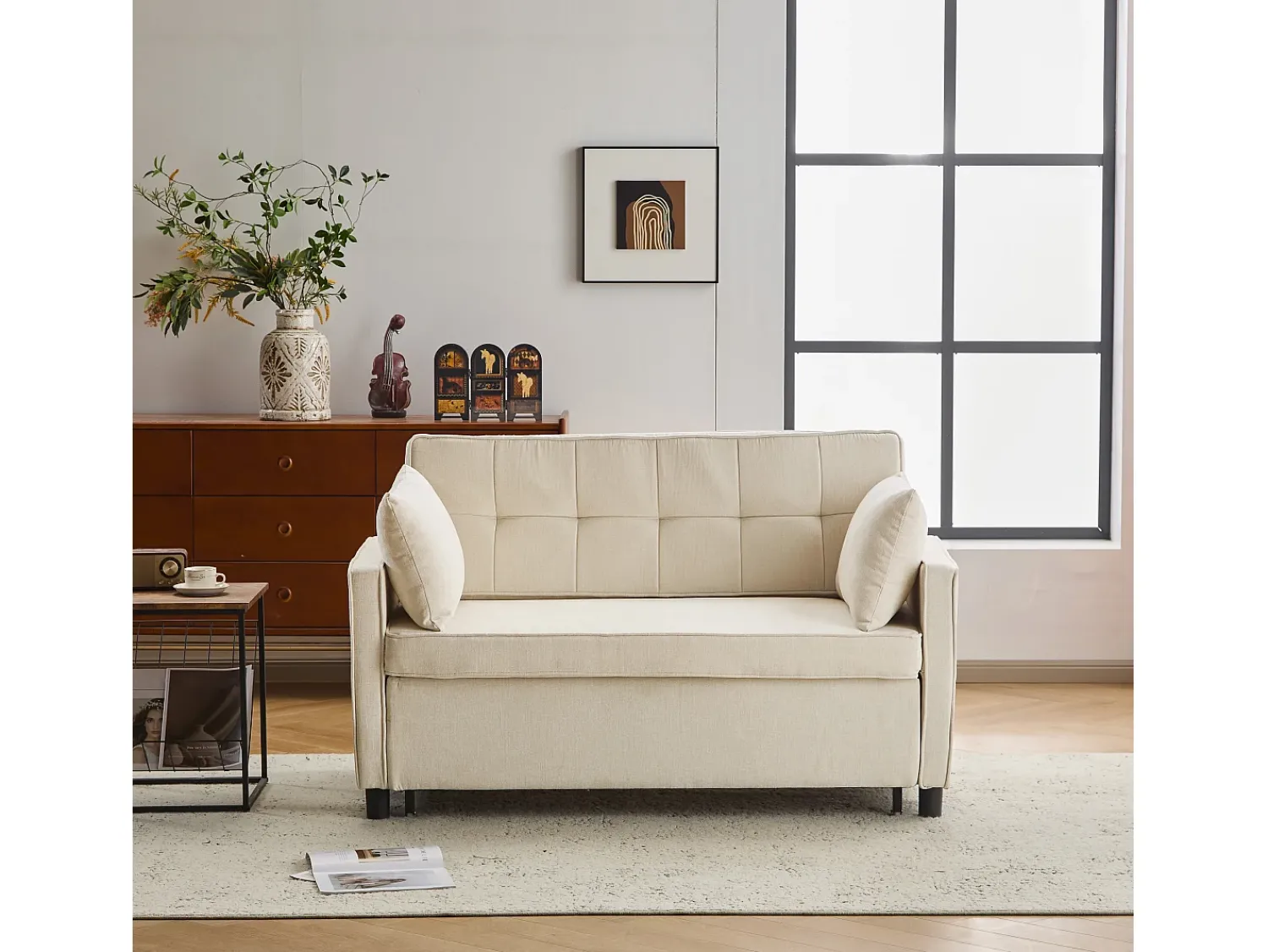 ModernLuxe Sofá 142x79x85 cm - Encosto ajustável - Chenille - Com 2 almofadas -^ Sofá