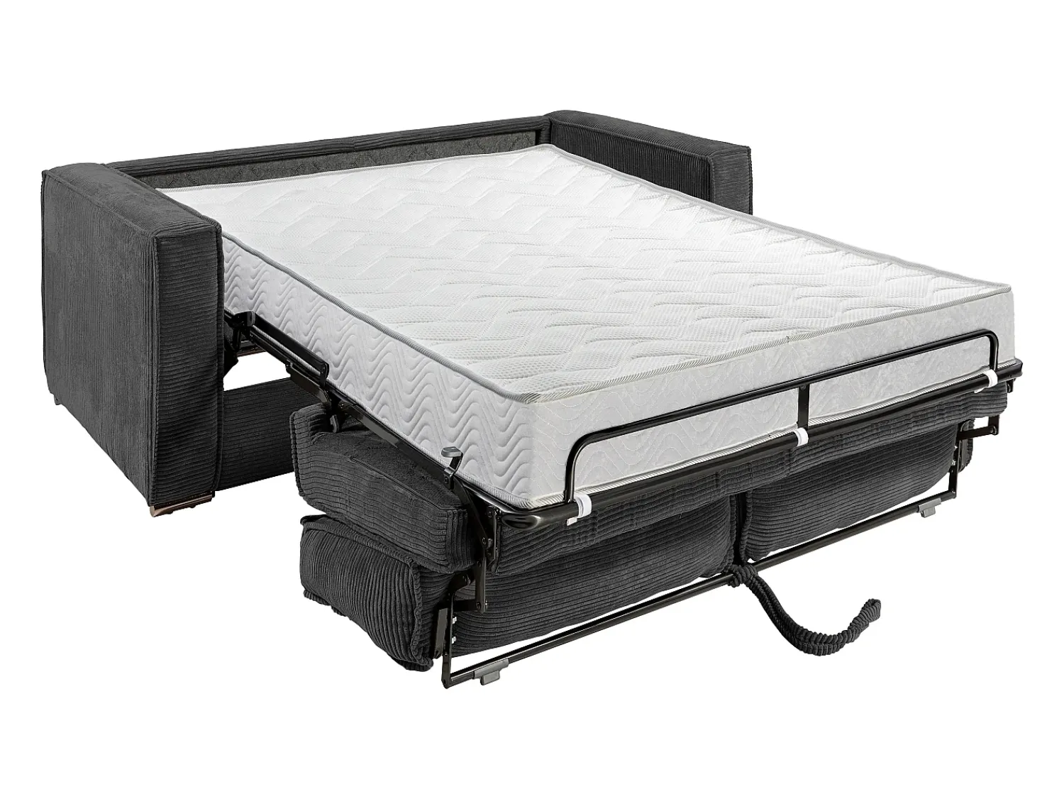 Vente-unique Sofá-cama 140 cm veludo canelado antracite assento memória de forma ripas largas 18 cm LORETO^ Sofá