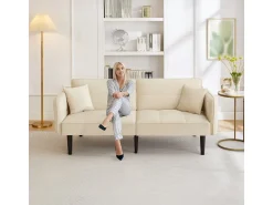 Sofá| Sofá-cama 2 em 1: Dois lugares com revestimento em veludo, dobrável, ideal para espaços pequenos. Bege