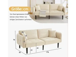 Sofá| Sofá-cama 2 em 1: Dois lugares com revestimento em veludo, dobrável, ideal para espaços pequenos. Bege