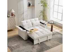 Outlet Merax Sofá-cama 2 lugares 3 em 1 - 140,5 x 74 x 82 cm - com encosto ajustável + USB + 1 mesa escondida - MDF - Bege