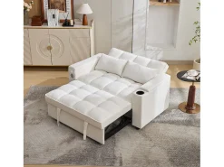Outlet Merax Sofá-cama 2 lugares 3 em 1 - 140,5 x 74 x 82 cm - com encosto ajustável + USB + 1 mesa escondida - MDF - Bege