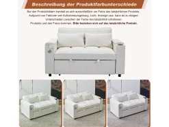 Outlet Merax Sofá-cama 2 lugares 3 em 1 - 140,5 x 74 x 82 cm - com encosto ajustável + USB + 1 mesa escondida - MDF - Bege
