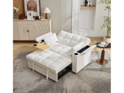 Outlet Merax Sofá-cama 2 lugares 3 em 1 - 140,5 x 74 x 82 cm - com encosto ajustável + USB + 1 mesa escondida - MDF - Bege