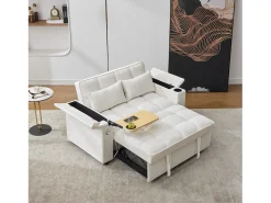 Outlet Merax Sofá-cama 2 lugares 3 em 1 - 140,5 x 74 x 82 cm - com encosto ajustável + USB + 1 mesa escondida - MDF - Bege