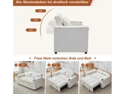 Outlet Merax Sofá-cama 2 lugares 3 em 1 - 140,5 x 74 x 82 cm - com encosto ajustável + USB + 1 mesa escondida - MDF - Bege