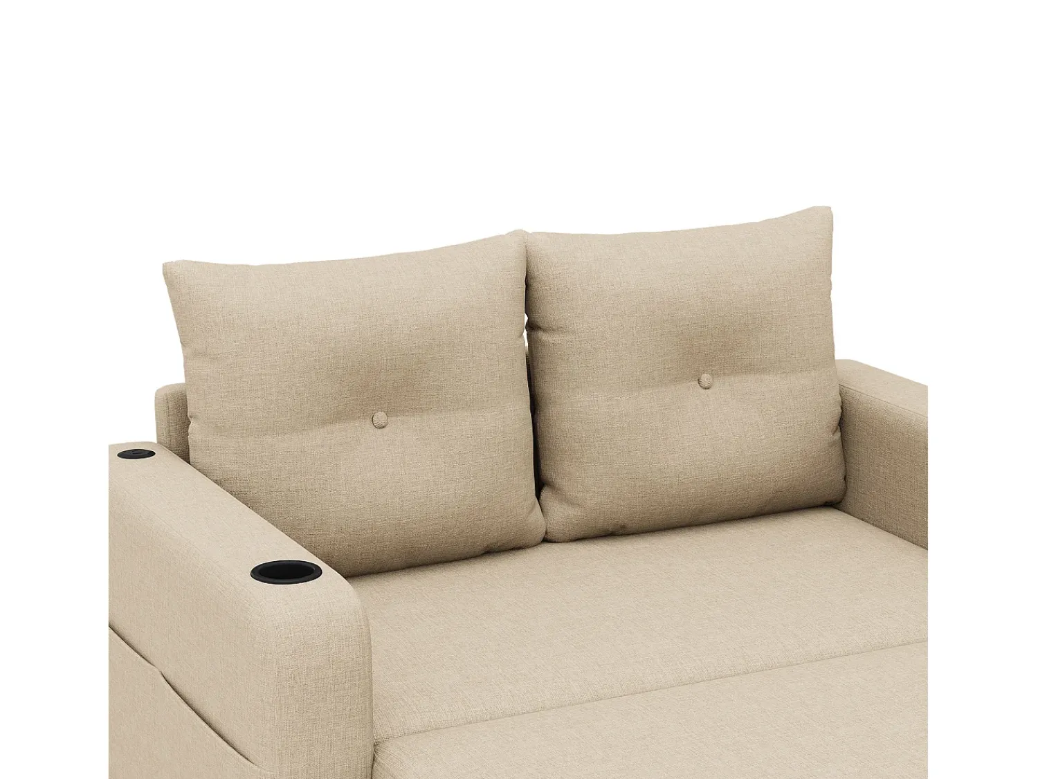 Sofá|ModernLuxe Sofá-cama 2 lugares 3 em 1 - Modelo desdobrável - Porta-copos e bolso lateral - Almofada de encosto - Porta USB - algodão e linho - Bege