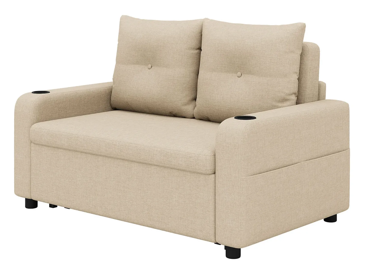 Sofá|ModernLuxe Sofá-cama 2 lugares 3 em 1 - Modelo desdobrável - Porta-copos e bolso lateral - Almofada de encosto - Porta USB - algodão e linho - Bege