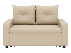 Sofá|ModernLuxe Sofá-cama 2 lugares 3 em 1 - Modelo desdobrável - Porta-copos e bolso lateral - Almofada de encosto - Porta USB - algodão e linho - Bege