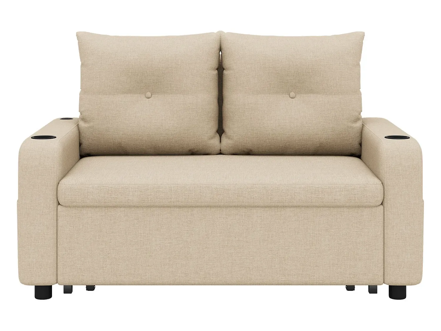 Sofá|ModernLuxe Sofá-cama 2 lugares 3 em 1 - Modelo desdobrável - Porta-copos e bolso lateral - Almofada de encosto - Porta USB - algodão e linho - Bege
