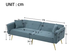 Sofá|ModernLuxe Sofá-cama 2 lugares - ângulo ajustável - con almofadas e bolsos de armazenamento laterais - antigo Azul