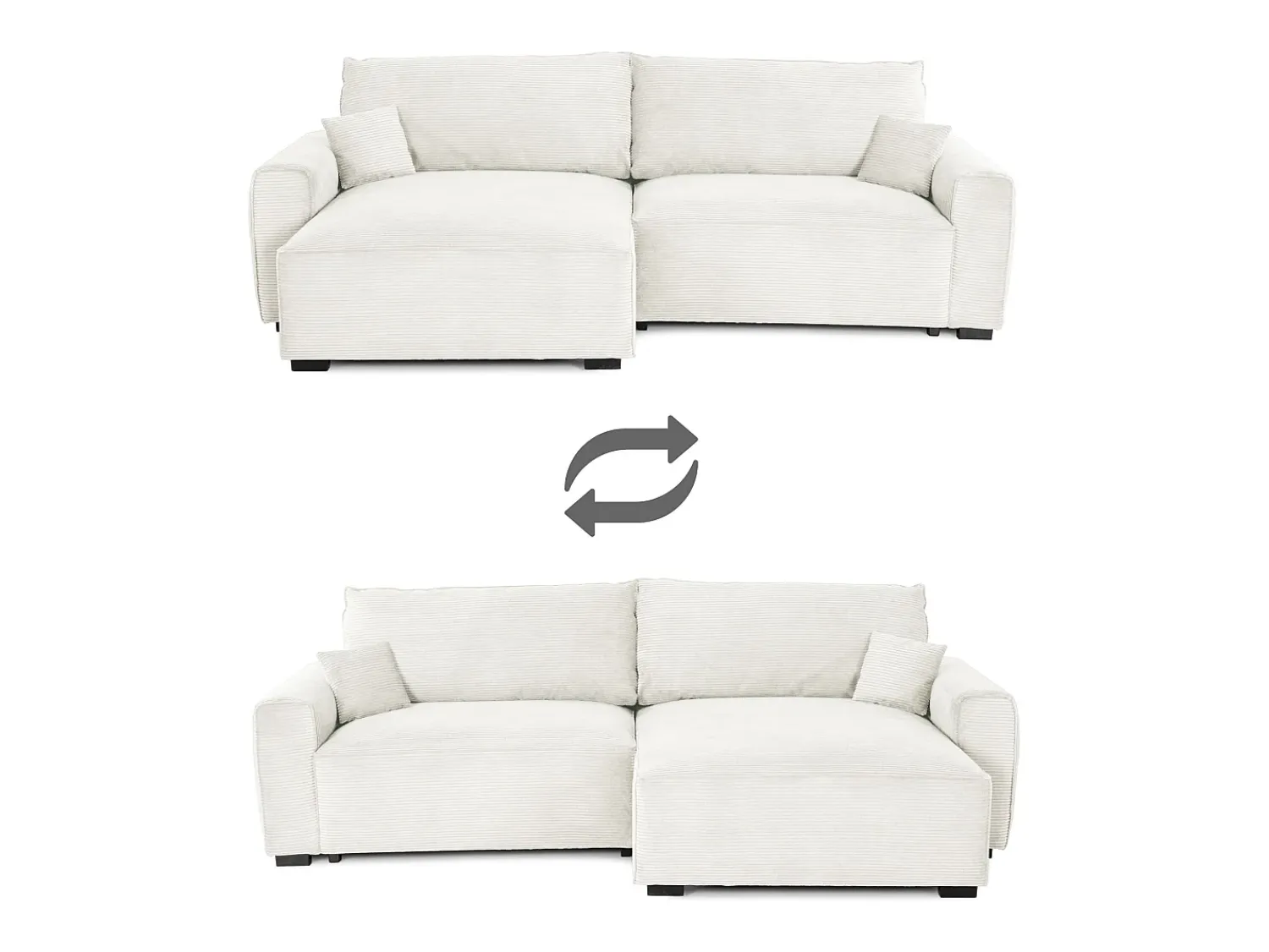 Sofá| Sofá-cama 3 lugares - chaise reversível lado direito/esquerdoche com arrumação integrada (269 x 158 x 96 cm) - LAUREN Bege