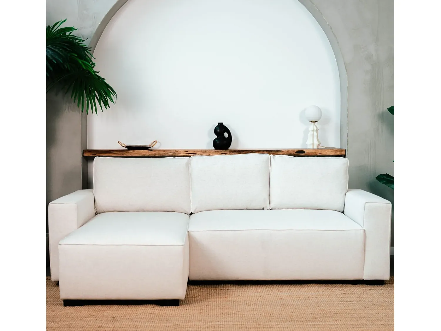 Sale Sofá-cama 3 lugares - chaise longue reversível lado direito/esquerdoche com arrumação integrada (239 x 157 x 91 cm) - JADE Bege