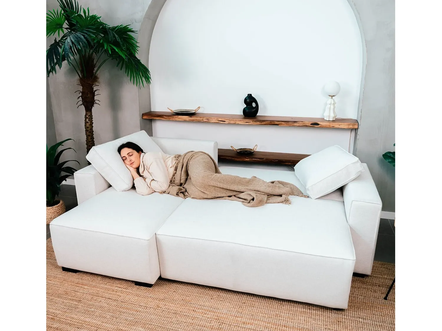 Sale Sofá-cama 3 lugares - chaise longue reversível lado direito/esquerdoche com arrumação integrada (239 x 157 x 91 cm) - JADE Bege