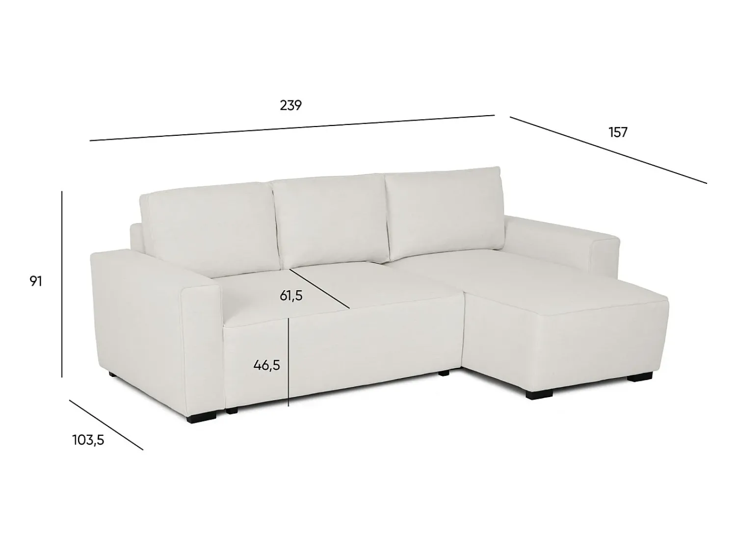 Sale Sofá-cama 3 lugares - chaise longue reversível lado direito/esquerdoche com arrumação integrada (239 x 157 x 91 cm) - JADE Bege