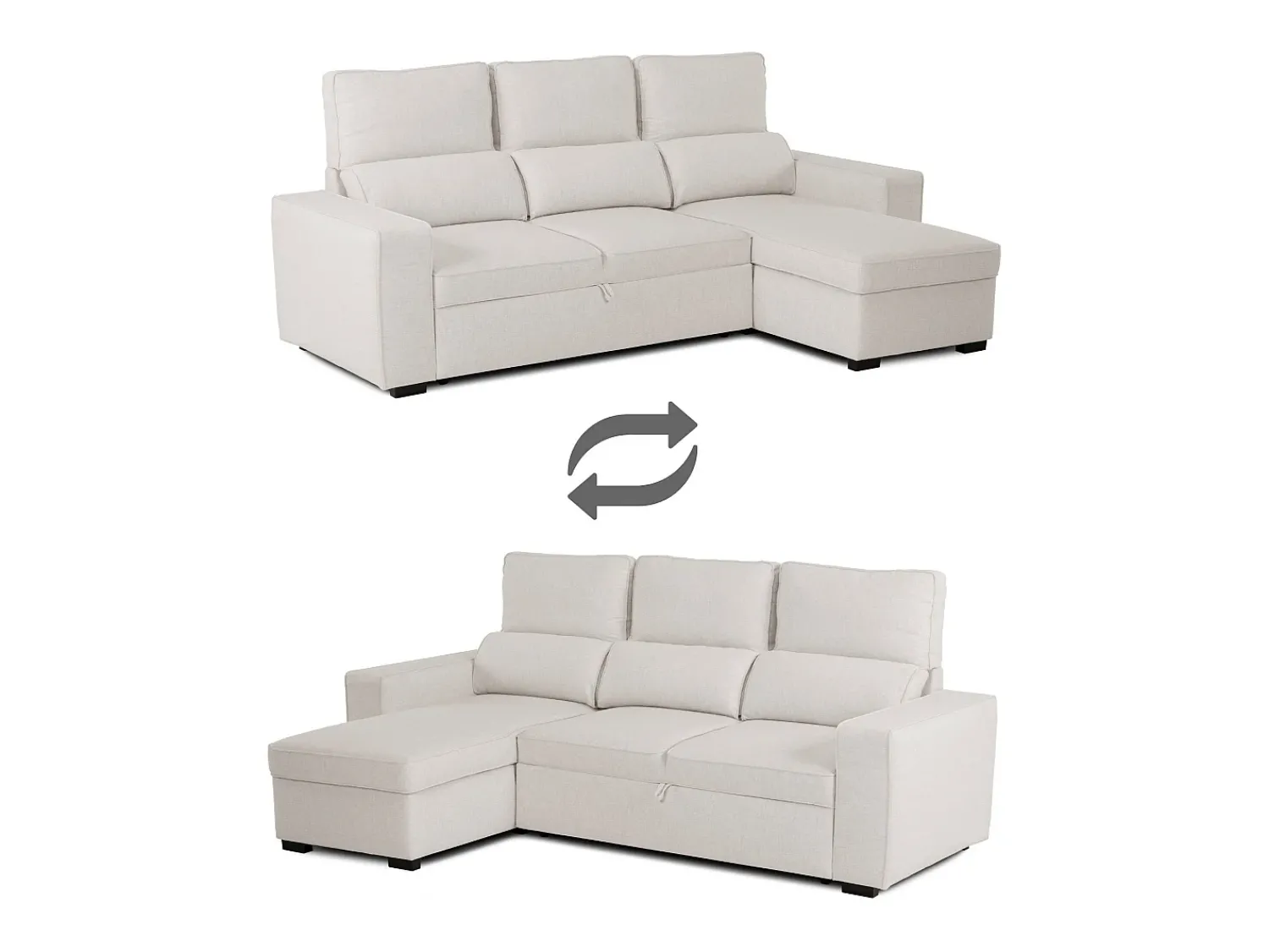 Sofá-cama 3 lugares - chaise longue reversível lado direito/esquerdoche com arrumação integrada (248,5 x 117 x 103 cm) - HARPER^ Sofá