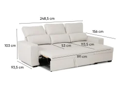 Sofá-cama 3 lugares - chaise longue reversível lado direito/esquerdoche com arrumação integrada (248,5 x 117 x 103 cm) - HARPER^ Sofá