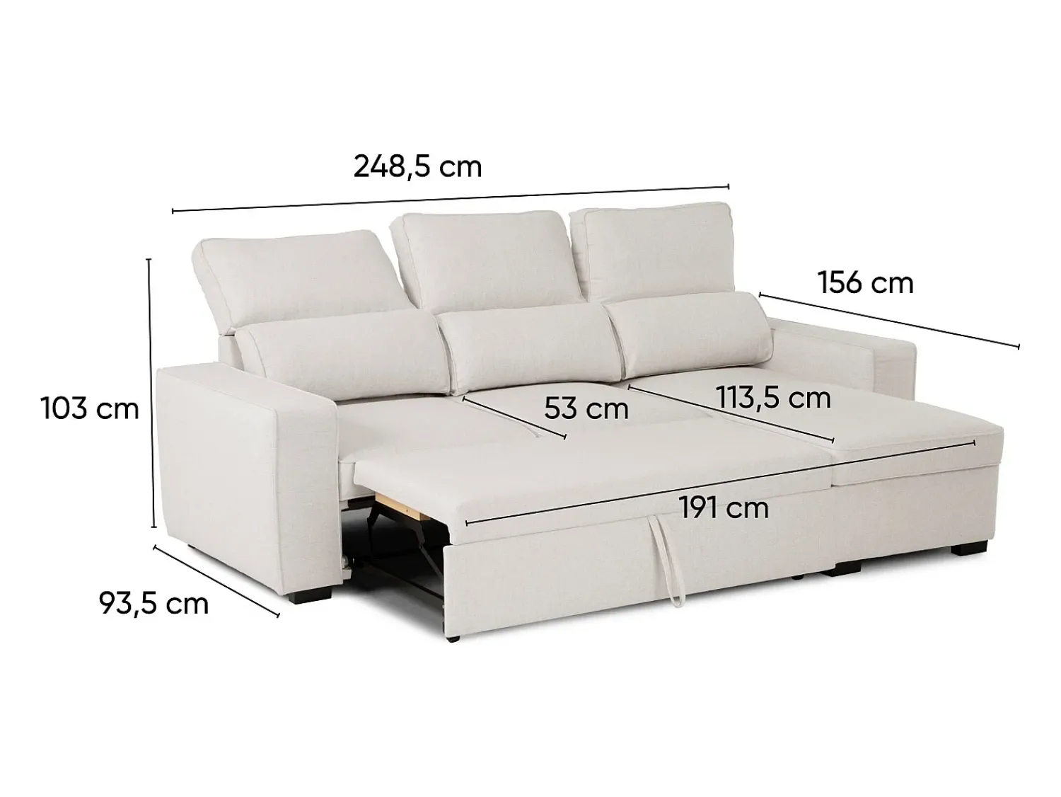 Sofá-cama 3 lugares - chaise longue reversível lado direito/esquerdoche com arrumação integrada (248,5 x 117 x 103 cm) - HARPER^ Sofá