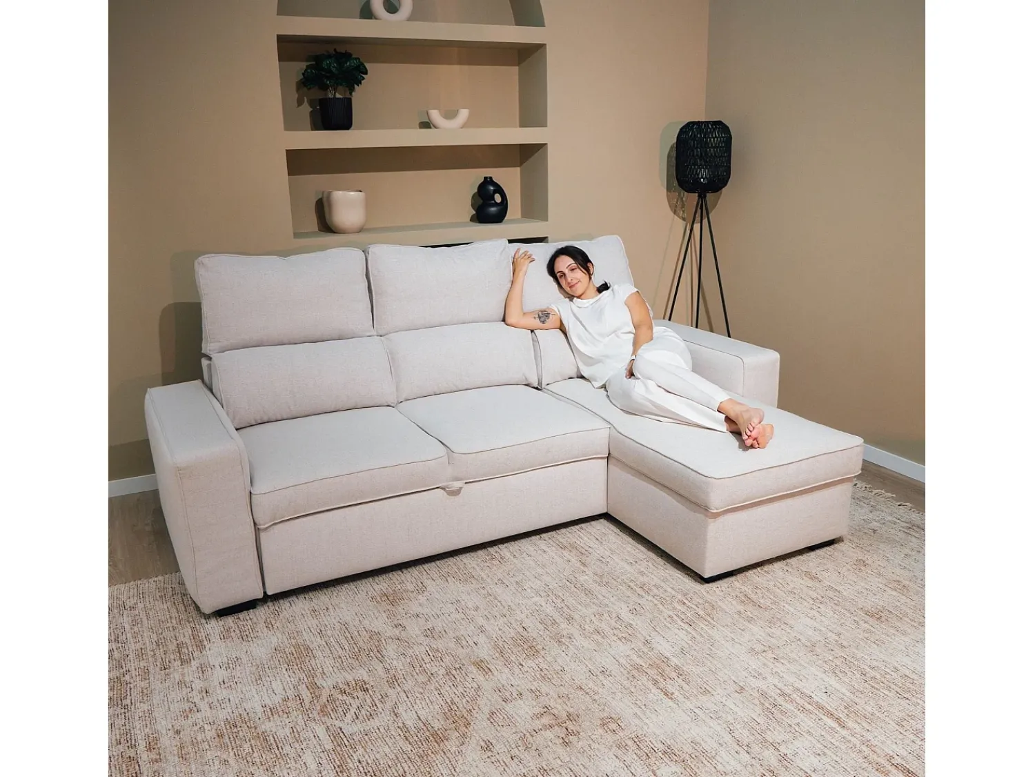 Sofá-cama 3 lugares - chaise longue reversível lado direito/esquerdoche com arrumação integrada (248,5 x 117 x 103 cm) - HARPER^ Sofá