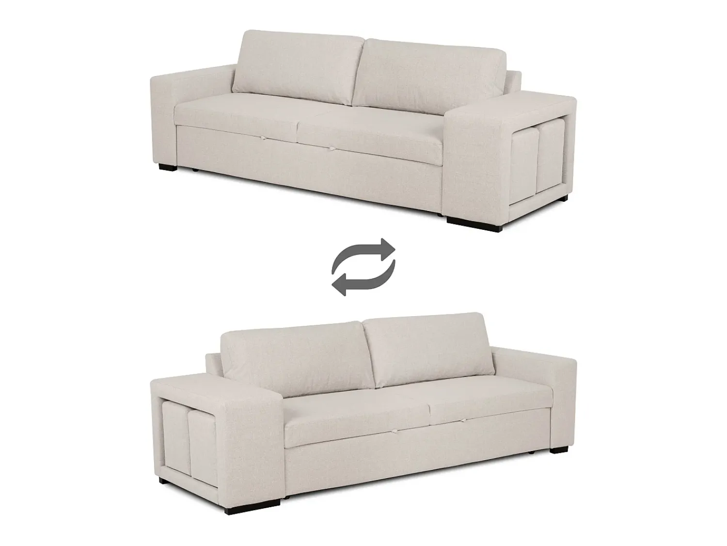 Sofá| Sofá-cama 3 lugares chaise longue reversível lado direito/esquerdoche com 2 pufes (248 x 117 x 90 cm) - AVERY Bege