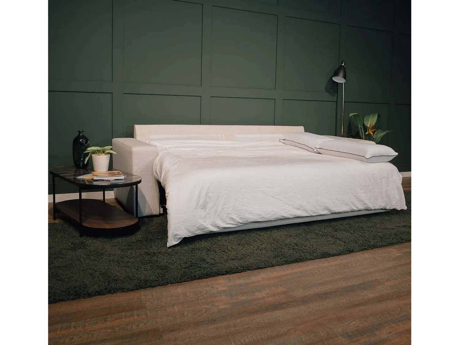 Sofá| Sofá-cama 3 lugares chaise longue reversível lado direito/esquerdoche com 2 pufes (248 x 117 x 90 cm) - AVERY Bege